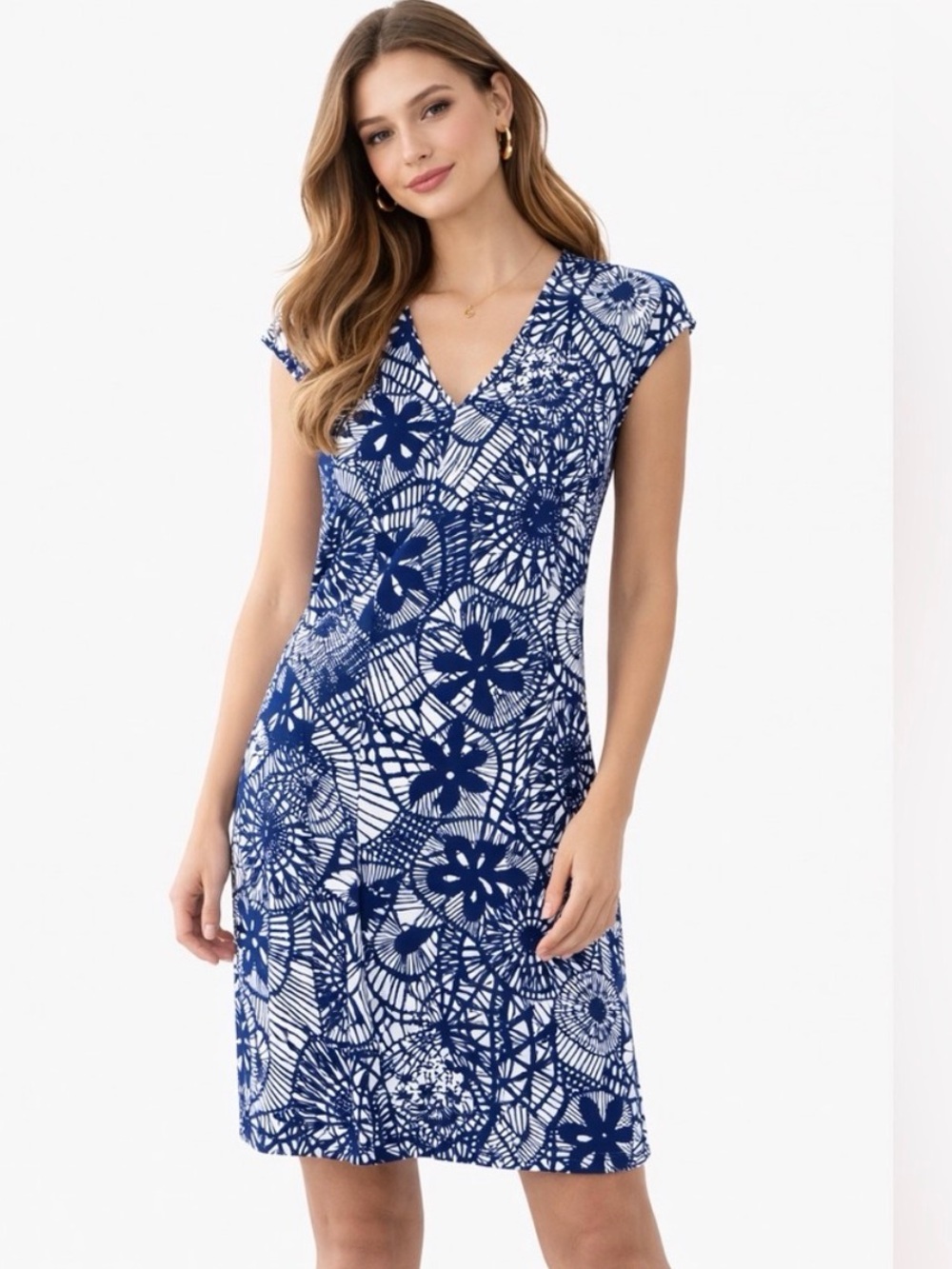 Tory Burch blue Baltic Sea dream catcher print and cap sleeves.